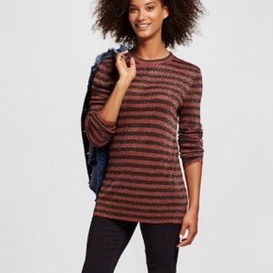 🌸3/$25 🆕 Who What Wear Metallic Brown & Black Stripe Lightweight Top, Size S